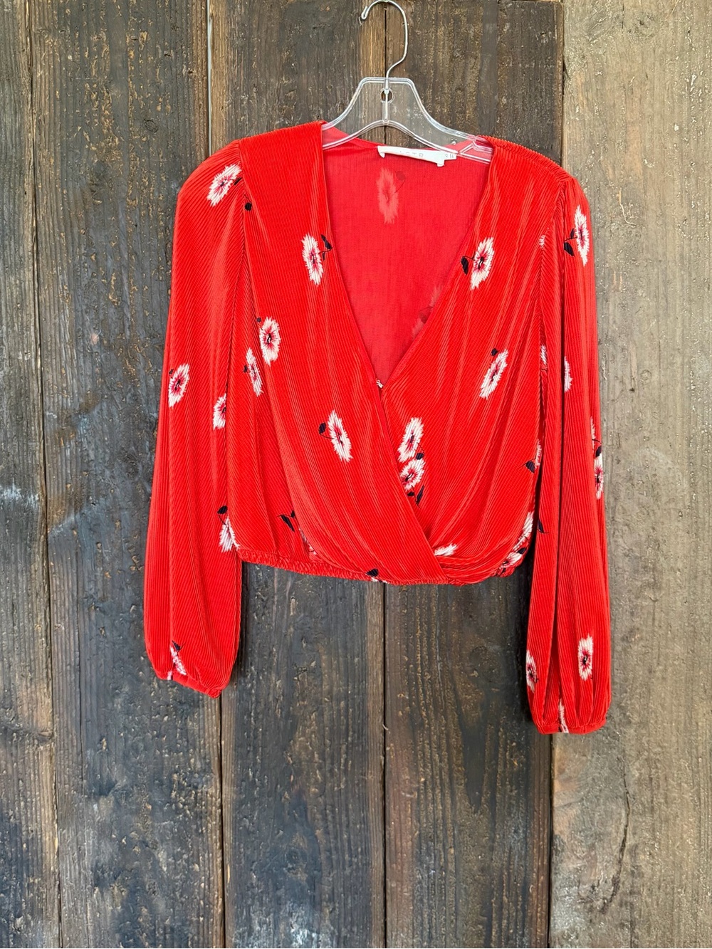 ASTR The Label Red Floral Pleated Surplice Top - Picture 3 of 8